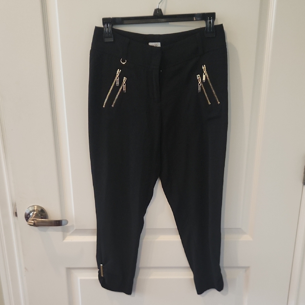 Vintage Cache Black Pants with Gold Zipper Details